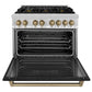 ZLINE Autograph Edition 36 in. 4.6 cu. ft. Legacy Dual Fuel Range with 6 Burner Gas Cooktop and Electric Convection Oven in Stainless Steel with Black Matte Door and Champagne Bronze Accents, Open Box-Good Condition