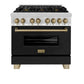 ZLINE Autograph Edition 36 in. 4.6 cu. ft. Legacy Dual Fuel Range with 6 Burner Gas Cooktop and Electric Convection Oven in Stainless Steel with Black Matte Door and Champagne Bronze Accents, Open Box-Good Condition