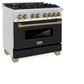 ZLINE Autograph Edition 36 in. 4.6 cu. ft. Legacy Dual Fuel Range with 6 Burner Gas Cooktop and Electric Convection Oven in Stainless Steel with Black Matte Door and Champagne Bronze Accents, Open Box-Good Condition