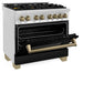 ZLINE Autograph Edition 36 in. 4.6 cu. ft. Legacy Dual Fuel Range with 6 Burner Gas Cooktop and Electric Convection Oven in Stainless Steel with Black Matte Door and Champagne Bronze Accents, Open Box-Good Condition