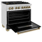 ZLINE Autograph Edition 36 in. 4.6 cu. ft. Legacy Dual Fuel Range with 6 Burner Gas Cooktop and Electric Convection Oven in Stainless Steel with Black Matte Door and Champagne Bronze Accents, Open Box-Good Condition