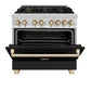 ZLINE Autograph Edition 36 in. 4.6 cu. ft. Legacy Dual Fuel Range with 6 Burner Gas Cooktop and Electric Convection Oven in Stainless Steel with Black Matte Door and Polished Gold Accents, Open Box-Great Condition