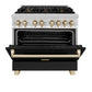 ZLINE Autograph Edition 36 in. 4.6 cu. ft. Legacy Dual Fuel Range with 6 Burner Gas Cooktop and Electric Convection Oven in Stainless Steel with Black Matte Door and Polished Gold Accents, Open Box-Good Condition
