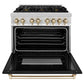 ZLINE Autograph Edition 36 in. 4.6 cu. ft. Legacy Dual Fuel Range with 6 Burner Gas Cooktop and Electric Convection Oven in Stainless Steel with Black Matte Door and Polished Gold Accents, Open Box-Great Condition