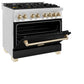 ZLINE Autograph Edition 36 in. 4.6 cu. ft. Legacy Dual Fuel Range with 6 Burner Gas Cooktop and Electric Convection Oven in Stainless Steel with Black Matte Door and Polished Gold Accents, Open Box-Great Condition