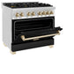 ZLINE Autograph Edition 36 in. 4.6 cu. ft. Legacy Dual Fuel Range with 6 Burner Gas Cooktop and Electric Convection Oven in Stainless Steel with Black Matte Door and Polished Gold Accents, Open Box-Good Condition