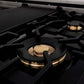 ZLINE Autograph Edition 48 in. 6.0 cu. ft. Legacy Dual Fuel Range with 7 Burner Gas Cooktop and 2 Electric Ovens in Stainless Steel with Black Matte Doors and Champagne Bronze Accents (RAZ-BLM-48-CB) brass burners.