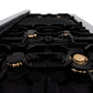 ZLINE Autograph Edition 48 in. 6.0 cu. ft. Legacy Dual Fuel Range with 7 Burner Gas Cooktop and 2 Electric Ovens in Stainless Steel with Black Matte Doors and Champagne Bronze Accents (RAZ-BLM-48-CB) brass burners.
