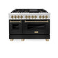 ZLINE Autograph Edition 48 in. 6.0 cu. ft. Legacy Dual Fuel Range with 7 Burner Gas Cooktop and 2 Electric Ovens in Stainless Steel with Black Matte Doors and Champagne Bronze Accents, Open Box-Great Condition