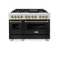 ZLINE Autograph Edition 48 in. 6.0 cu. ft. Legacy Dual Fuel Range with 7 Burner Gas Cooktop and 2 Electric Ovens in Stainless Steel with Black Matte Doors and Champagne Bronze Accents, Open Box-Good Condition