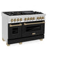 ZLINE Autograph Edition 48 in. 6.0 cu. ft. Legacy Dual Fuel Range with 7 Burner Gas Cooktop and 2 Electric Ovens in Stainless Steel with Black Matte Doors and Champagne Bronze Accents, Open Box-Good Condition