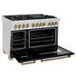 ZLINE Autograph Edition 48 in. 6.0 cu. ft. Legacy Dual Fuel Range with 7 Burner Gas Cooktop and 2 Electric Ovens in Stainless Steel with Black Matte Doors and Champagne Bronze Accents, Open Box-Good Condition