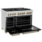 ZLINE Autograph Edition 48 in. 6.0 cu. ft. Legacy Dual Fuel Range with 7 Burner Gas Cooktop and 2 Electric Ovens in Stainless Steel with Black Matte Doors and Champagne Bronze Accents, Open Box-Great Condition