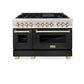 ZLINE Autograph Edition 48 in. 6.0 cu. ft. Legacy Dual Fuel Range with 7 Burner Gas Cooktop and 2 Electric Ovens in Stainless Steel with Black Matte Doors and Polished Gold Accents, Open Box-Good Condition
