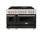 ZLINE Autograph Edition 48 in. 6.0 cu. ft. Legacy Dual Fuel Range with 7 Burner Gas Cooktop and 2 Electric Ovens in Stainless Steel with Black Matte Doors and Polished Gold Accents, Open Box-Great Condition