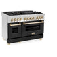 ZLINE Autograph Edition 48 in. 6.0 cu. ft. Legacy Dual Fuel Range with 7 Burner Gas Cooktop and 2 Electric Ovens in Stainless Steel with Black Matte Doors and Polished Gold Accents, Open Box-Good Condition