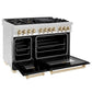 ZLINE Autograph Edition 48 in. 6.0 cu. ft. Legacy Dual Fuel Range with 7 Burner Gas Cooktop and 2 Electric Ovens in Stainless Steel with Black Matte Doors and Polished Gold Accents, Open Box-Good Condition