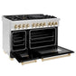 ZLINE Autograph Edition 48 in. 6.0 cu. ft. Legacy Dual Fuel Range with 7 Burner Gas Cooktop and 2 Electric Ovens in Stainless Steel with Black Matte Doors and Polished Gold Accents, Open Box-Great Condition