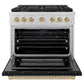 ZLINE Autograph Edition 36 in. 5.2 cu. ft. Paramount Dual Fuel Range with 6 Burner Gas Cooktop and Electric Convection Oven in Stainless Steel with Black Matte Door and Champagne Bronze Accents, Open Box-Great Condition