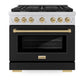 ZLINE Autograph Edition 36 in. 5.2 cu. ft. Paramount Dual Fuel Range with 6 Burner Gas Cooktop and Electric Convection Oven in Stainless Steel with Black Matte Door and Champagne Bronze Accents, Open Box-Great Condition