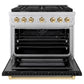 ZLINE Autograph Edition 36 in. 5.2 cu. ft. Paramount Dual Fuel Range with 6 Burner Gas Cooktop and Electric Convection Oven in Stainless Steel with Black Matte Door and Polished Gold Accents, Open Box-Great Condition