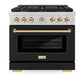 ZLINE Autograph Edition 36 in. 5.2 cu. ft. Paramount Dual Fuel Range with 6 Burner Gas Cooktop and Electric Convection Oven in Stainless Steel with Black Matte Door and Polished Gold Accents, Open Box-Great Condition