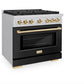 ZLINE Autograph Edition 36 in. 5.2 cu. ft. Paramount Dual Fuel Range with 6 Burner Gas Cooktop and Electric Convection Oven in Stainless Steel with Black Matte Door and Polished Gold Accents, Open Box-Great Condition