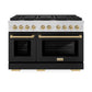 ZLINE Autograph Edition 48 in. 6.7 cu. ft. Paramount Double Oven Dual Fuel Range with 8 Burner Gas Cooktop in Stainless Steel with Black Matte Doors and Champagne Bronze Accents, Open Box-Good Condition