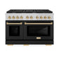 ZLINE Autograph Edition 48 in. 6.7 cu. ft. Paramount Double Oven Dual Fuel Range with 8 Burner Gas Cooktop in Stainless Steel with Black Matte Doors and Polished Gold Accents, Open Box-Great Condition