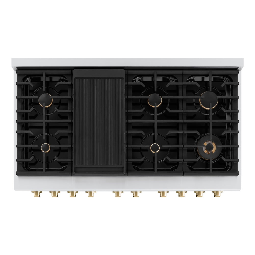 ZLINE Autograph Edition 48 in. 6.7 cu. ft. Paramount Double Oven Dual Fuel Range with 8 Burner Gas Cooktop in Stainless Steel with Black Matte Doors and Polished Gold Accents, Open Box-Great Condition