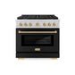 ZLINE Autograph Edition 36 in. 5.2 cu. ft. Paramount Gas Range with 6 Burner Cooktop and Convection Gas Oven in Stainless Steel with Black Matte Door and Champagne Bronze Accents, Open Box-Great Condition