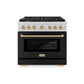 ZLINE Autograph Edition 36 in. 5.2 cu. ft. Paramount Gas Range with 6 Burner Cooktop and Convection Gas Oven in Stainless Steel with Black Matte Door and Champagne Bronze Accents, Open Box-Great Condition
