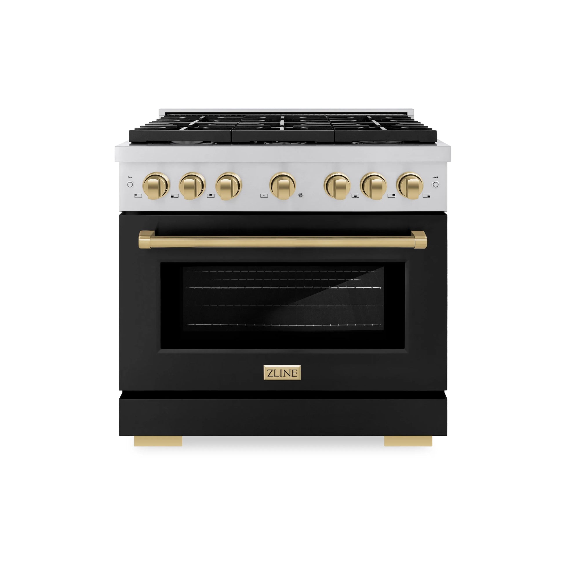 ZLINE Autograph Edition 36 in. 5.2 cu. ft. Paramount Gas Range with 6 Burner Cooktop and Convection Gas Oven in Stainless Steel with Black Matte Door and Champagne Bronze Accents, Open Box-Great Condition