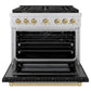 ZLINE Autograph Edition 36 in. 5.2 cu. ft. Paramount Gas Range with 6 Burner Cooktop and Convection Gas Oven in Stainless Steel with Black Matte Door and Champagne Bronze Accents, Open Box-Great Condition