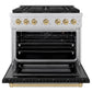 ZLINE Autograph Edition 36 in. 5.2 cu. ft. Paramount Gas Range with 6 Burner Cooktop and Convection Gas Oven in Stainless Steel with Black Matte Door and Champagne Bronze Accents, Open Box-Good Condition