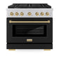 ZLINE Autograph Edition 36 in. 5.2 cu. ft. Paramount Gas Range with 6 Burner Cooktop and Convection Gas Oven in Stainless Steel with Black Matte Door and Champagne Bronze Accents, Open Box-Great Condition