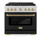 ZLINE Autograph Edition 36 in. 5.2 cu. ft. Paramount Gas Range with 6 Burner Cooktop and Convection Gas Oven in Stainless Steel with Black Matte Door and Champagne Bronze Accents, Open Box-Great Condition