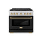 ZLINE Autograph Edition 36 in. 5.2 cu. ft. Paramount Gas Range with 6 Burner Cooktop and Convection Gas Oven in Stainless Steel with Black Matte Door and Polished Gold Accents, Open Box-Great Condition