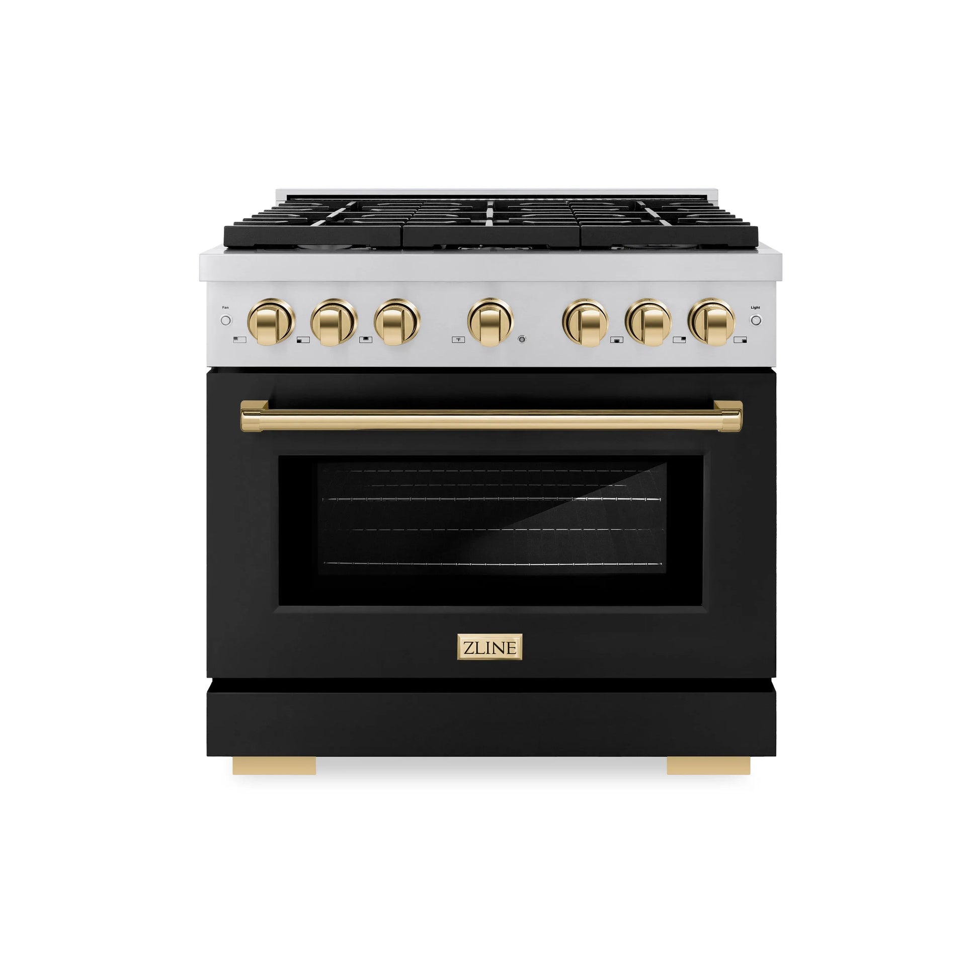 ZLINE Autograph Edition 36 in. 5.2 cu. ft. Paramount Gas Range with 6 Burner Cooktop and Convection Gas Oven in Stainless Steel with Black Matte Door and Polished Gold Accents, Open Box-Great Condition