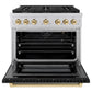 ZLINE Autograph Edition 36 in. 5.2 cu. ft. Paramount Gas Range with 6 Burner Cooktop and Convection Gas Oven in Stainless Steel with Black Matte Door and Polished Gold Accents, Open Box-Great Condition