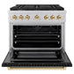 ZLINE Autograph Edition 36 in. 5.2 cu. ft. Paramount Gas Range with 6 Burner Cooktop and Convection Gas Oven in Stainless Steel with Black Matte Door and Polished Gold Accents, Open Box-Good Condition