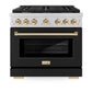 ZLINE Autograph Edition 36 in. 5.2 cu. ft. Paramount Gas Range with 6 Burner Cooktop and Convection Gas Oven in Stainless Steel with Black Matte Door and Polished Gold Accents, Open Box-Great Condition