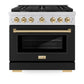 ZLINE Autograph Edition 36 in. 5.2 cu. ft. Paramount Gas Range with 6 Burner Cooktop and Convection Gas Oven in Stainless Steel with Black Matte Door and Polished Gold Accents, Open Box-Great Condition