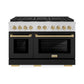 ZLINE Autograph Edition 48 in. 6.7 cu. ft. Paramount Double Oven Gas Range with 8 Burner Cooktop in Stainless Steel with Black Matte Doors and Champagne Bronze Accents, Open Box-Great Condition