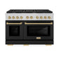 ZLINE Autograph Edition 48 in. 6.7 cu. ft. Paramount Double Oven Gas Range with 8 Burner Cooktop in Stainless Steel with Black Matte Doors and Champagne Bronze Accents, Open Box-Great Condition