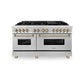 ZLINE Autograph Edition 60 in. 7.4 cu. ft. Legacy Dual Fuel Range with 9 Burner Gas Cooktop and 2 Electric Convection Ovens in Stainless Steel and Champagne Bronze Accents, Open Box-Good Condition