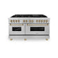 ZLINE Autograph Edition 60 in. 7.4 cu. ft. Legacy Dual Fuel Range with 9 Burner Gas Cooktop and 2 Electric Convection Ovens in Stainless Steel and Champagne Bronze Accents, Open Box-Great Condition