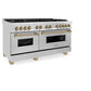 ZLINE Autograph Edition 60 in. 7.4 cu. ft. Legacy Dual Fuel Range with 9 Burner Gas Cooktop and 2 Electric Convection Ovens in Stainless Steel and Champagne Bronze Accents, Open Box-Good Condition