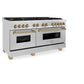 ZLINE Autograph Edition 60 in. 7.4 cu. ft. Legacy Dual Fuel Range with 9 Burner Gas Cooktop and 2 Electric Convection Ovens in Stainless Steel and Champagne Bronze Accents, Open Box-Great Condition