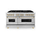 ZLINE Autograph Edition 60 in. 7.4 cu. ft. Legacy Dual Fuel Range with 9 Burner Gas Cooktop and 2 Electric Convection Ovens in Stainless Steel and Polished Gold Accents, Open Box-Great Condition